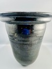 Vintage Ceramic Black Ribbed Planter Vase Pot 9  Tall