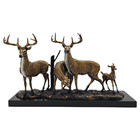 Bronze Stag And Deer Sculpture Marble Base Wildlife Figurine Lodge D  cor 14 5 