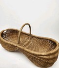 French Style Wicker Harvest Gathering Basket With Bamboo Handle 14  Long Vtg