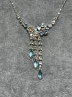Bridal Blue And Clear Crystal Stud Silver Tone Necklace Earring Set