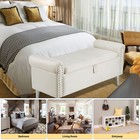 47  Storage Bench Footrest End Of Bed Seat Velvet Upholstered Ottoman Rolled Arm