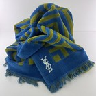 Vintage Ysl Bath Towel Fieldcrest Blue Green Geometric Mod Op Art 42 x26 