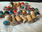 Vtg Thread Spools Lot Of 30 Assorted With Thread And Empty Wooden Spools Set 1
