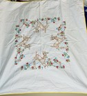 Antique Tablecloth 50    X 50    White Yellow Edge Embroidery Retro Bright Colors