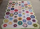 Vintage Antique Grandmothers Flower Garden Quilt Hand Stitched Hand Quilted 