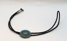 Vintage Zuni 925 Silver Turquoise Cluster Needlepoint Bolo Tie Signed A v 32 G