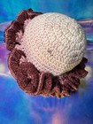 Handmade Women s Crochet Cloche Ruffle Hat  One Size  Cream Burgundy Boho