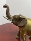 Vintage Elephant Sculpture Statue Engraved Brass 8 5   x11   x4    Raised Trunk