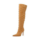 Womens Rivet Stilettos Heels Knee High Boots Fashion Pointy Toe Long Boots Club