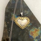 Vtg Sterling Silver 925 Taxco Mexico Two Tone Hammered Heart Pendant Necklace