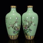 A Pair Chinese Pastel Porcelain Handpainted Exquisite Flowers birds Vase 28432