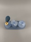 Vintage Frosted Blue Satin Glass Vanity Set Atomizer Perfume Trinket Tray Floral