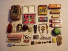 Vintage Junk Drawer Lot Fishing Coins Tins Bottles Toy Roy Rogers Book Knife Etc