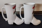 Vtg Undated Set Of 2 Christmas At Dolly Parton s Dixie Stampede White Boot Mugs