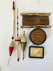 Vintage Fishing Accessories  Creel Basket  1950 Fishing License  3 Bobbers