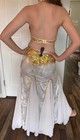 White   Gold Belly Dance Costume Set Bra Belt Skirt Beaded Sequin Women s Small