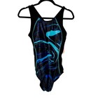 Charmo Swimsuit One Piece Athletic Training Blue Marble Upf 50  Womens