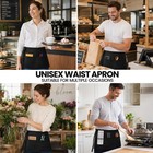 Waitress Aprons With 3 Pockets black Short Half Waist Apron For Women And Men   