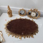 Vtg Leaf Filigree Style Built Vanity Set Gold Plated Mirror Tray Perfume Brush