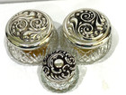 Vintage Avon Vanity Glass Jars With Elegant Silver Lids - Lot Of Three - Empty