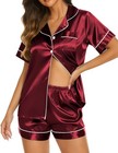  Silk Pajamas For Women Short Sleeve Sleepwear Soft Button Down X-large Wine