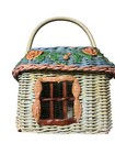 Set Of 3 Vintage Painted Wicker Basket In Shape Of A House cottage  With Handle