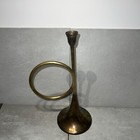 Vintage Solid Brass 12   Tall Trumpet Candle Holder Musical Instrument  India    