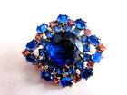 Magnificent  Czech Vintage Rhinestone Glass Button   Royal Blue   Pink