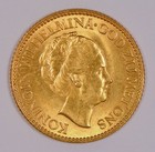 1925 Netherlands 10 Gulden Gold Coin For Queen Wilhelmina