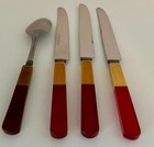 Vintage Two-tone Cherry Red And Butterscotch Bakelite-handled Flatware