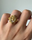 Vintage Gold Cameo Ring     Baroque Style Filigree Statement Ring