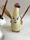 Anthropomorphic Mushroom  Corn  Carrot Eggplant Vintage Ceramic Utencil Holders 