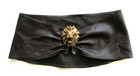 Vintage 80 s Statement Bronze Lion Brown Leather Obi Belt 29 