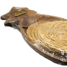 Vtg Hawaii Handcarved Pineapple Monkeypod Wood Dish Rattan Coaster Set Tiki New