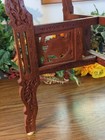 Vtg Side Coffee Table Brass Carved  Wood Mcm Large Round Asian Folding Base
