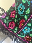Handmade Embroidered Cross Stitch Wool Mexican Poncho Cape Floral Design Os