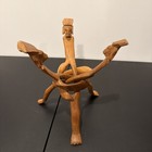 Vtg Hand Carved Three African Unity Dancers Bowl Stand Aprox 10x9 5 When Opened