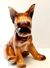 Vintage Boxer Dog Sitting Brown Puppy Glazed Ceramic Figurine 7  Tall