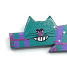 Vtg 1988 Extinctives Teal Purple Pink Hand Crafted Painted Wood Cat Pin Brooch