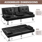 Adjustable Futon Couch Faux Leather Convertible Futon Sofa Bed With 2 Pillows