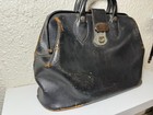 Antique Doctors Bag  Distressed Black brown Leather Vintage Early 1900s