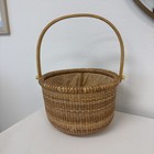 Nantucket Basket Lightship Vintage Handmade Linen Lined 10  D X 6 5 Tall 
