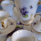 Vintage Miniature Porcelain Tea Set Purple Floral Gold Trim W  Tray