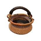 Handwoven African Bolga Basket Dark Leather Wrap Handle   Orange purple Colors 