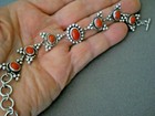 Marita Benally  Native American Navajo Coral Sterling Silver Arrowhead Bracelet