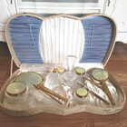 Antique Vtg Mcm Vanity Set Brass  Gold 10 Pieces With Case
