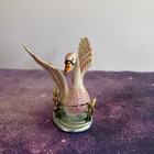 Beautiful Swan Trinket Box Bejeweled Enamel Cloisonne White  Pink  Green - Heavy