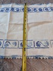 Vintage Linen Table Runner Blue Embroidered Cross Stitch Floral Lace Blue 2pc