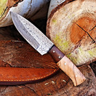 Custom Hand Made Forged Damascus Steel Camping Hunting Knife Wood Handle 2676