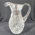 Vtg American Brilliant Crystal Pitcher Cut Glass Starburst Base Etched Heavy 9 